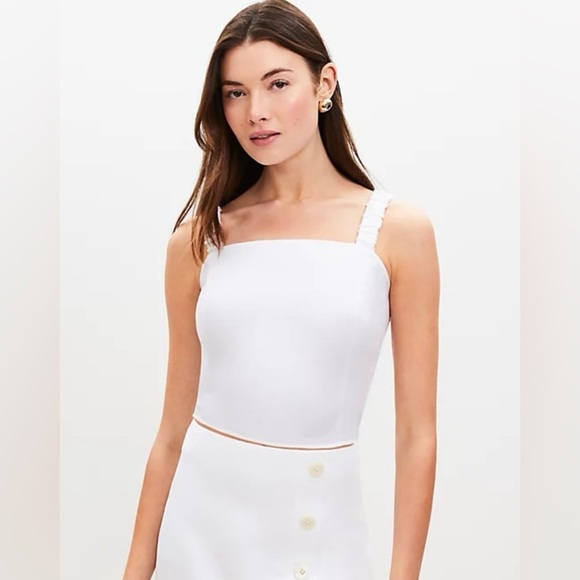 NWT Loft White Petite Linen Smocked Cropped Tank Top With Side Zip Size 6P - Picture 1 of 8